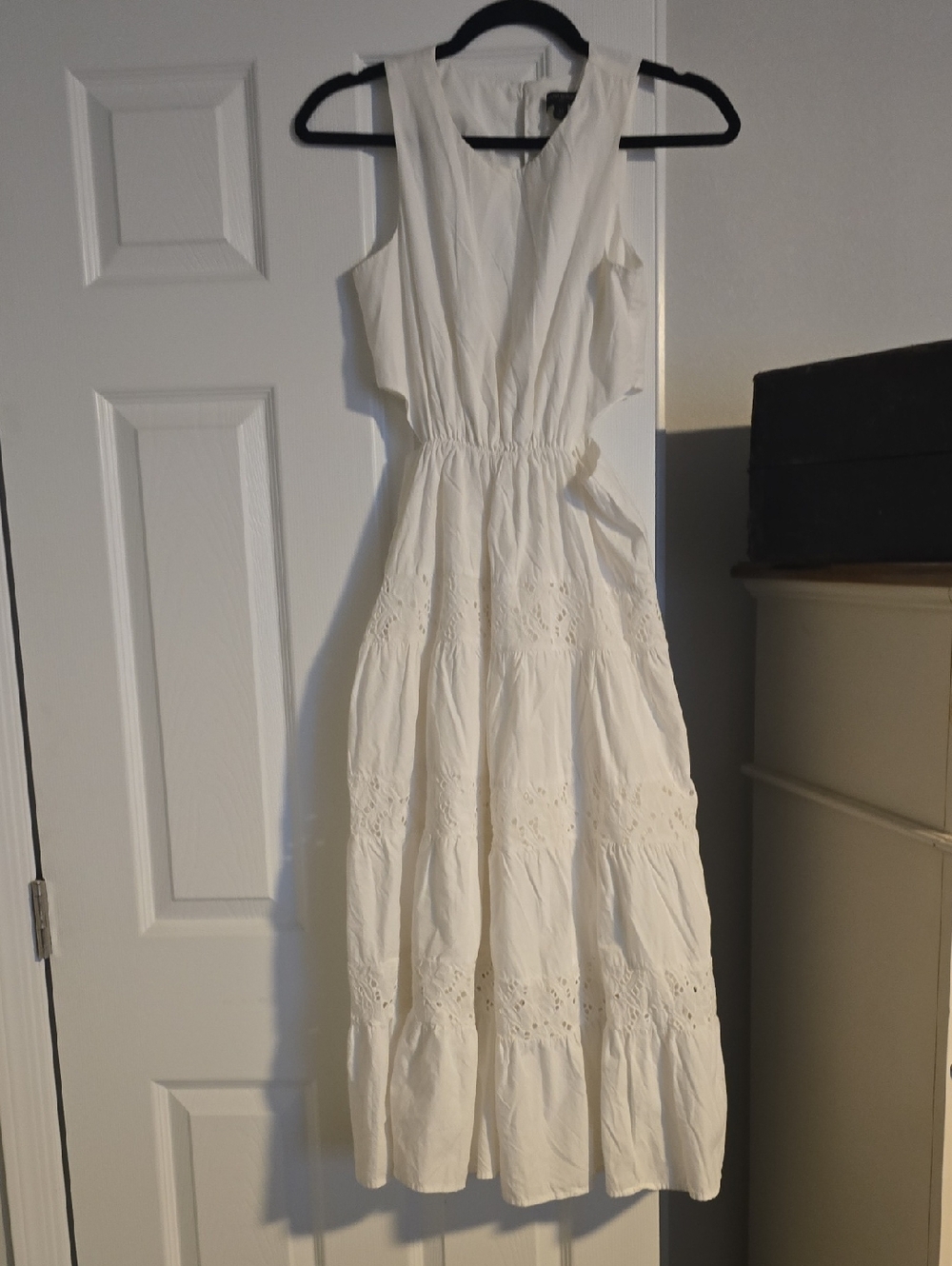 White Sleeveless Eyelet Midi Dress